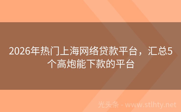 2026年热门上海网络贷款平台，汇总5个高炮能下款的平台