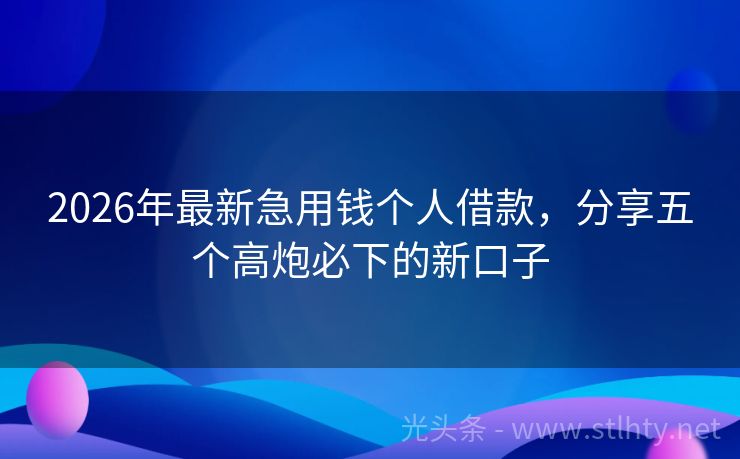 2026年最新急用钱个人借款，分享五个高炮必下的新口子