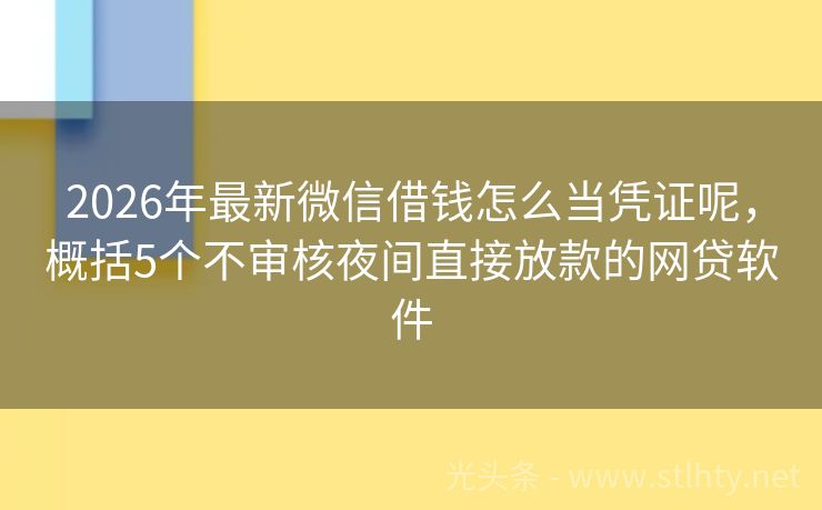 2026年最新微信借钱怎么当凭证呢，概括5个不审核夜间直接放款的网贷软件