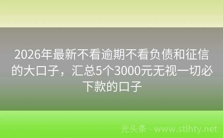 2026年最新不看逾期不看负债和征信的大口子，汇总5个3000元无视一切必下款的口子