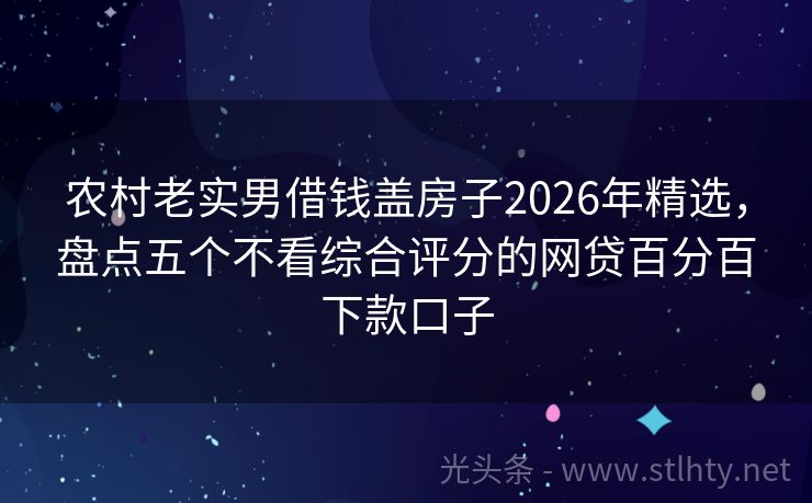 农村老实男借钱盖房子2026年精选，盘点五个不看综合评分的网贷百分百下款口子