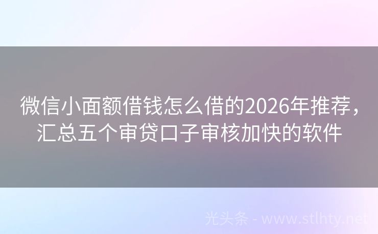 微信小面额借钱怎么借的2026年推荐，汇总五个审贷口子审核加快的软件