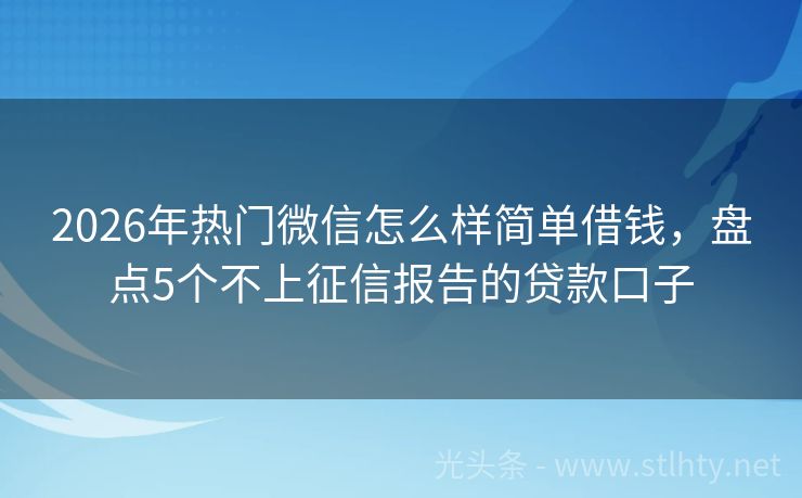 2026年热门微信怎么样简单借钱，盘点5个不上征信报告的贷款口子