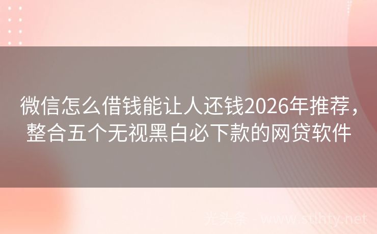 微信怎么借钱能让人还钱2026年推荐，整合五个无视黑白必下款的网贷软件