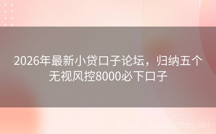 2026年最新小贷口子论坛，归纳五个无视风控8000必下口子