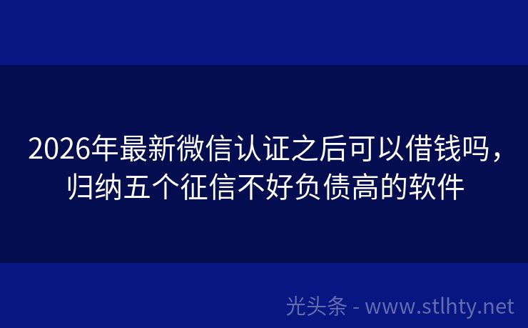 2026年最新微信认证之后可以借钱吗，归纳五个征信不好负债高的软件