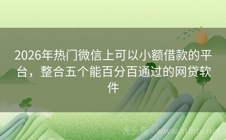 2026年热门微信上可以小额借款的平台，整合五个能百分百通过的网贷软件