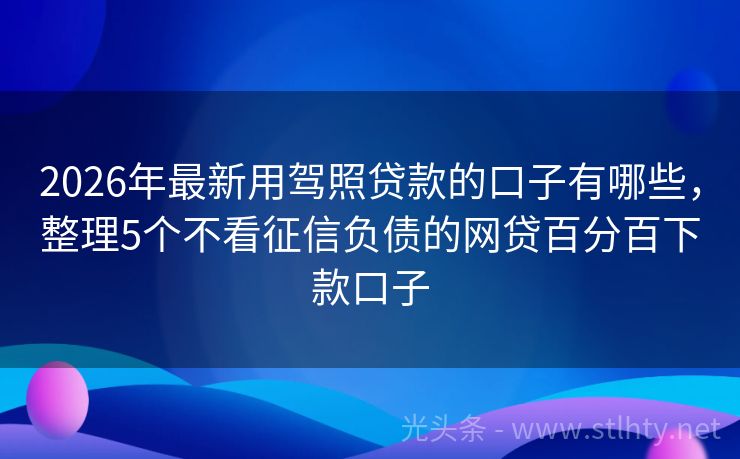 2026年最新用驾照贷款的口子有哪些，整理5个不看征信负债的网贷百分百下款口子