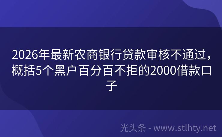 2026年最新农商银行贷款审核不通过，概括5个黑户百分百不拒的2000借款口子