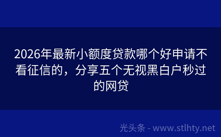2026年最新小额度贷款哪个好申请不看征信的，分享五个无视黑白户秒过的网贷