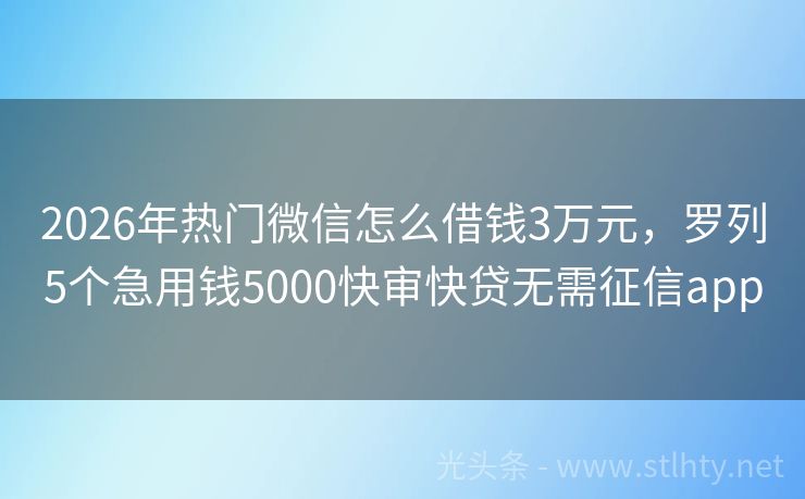 2026年热门微信怎么借钱3万元，罗列5个急用钱5000快审快贷无需征信app
