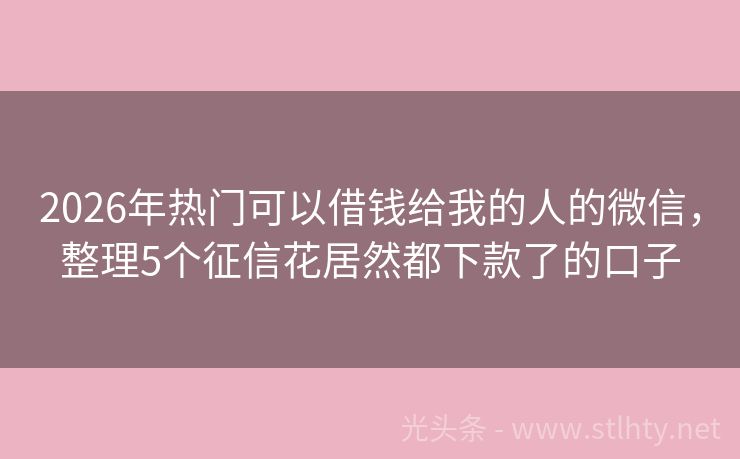 2026年热门可以借钱给我的人的微信，整理5个征信花居然都下款了的口子