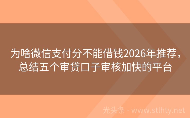 为啥微信支付分不能借钱2026年推荐，总结五个审贷口子审核加快的平台