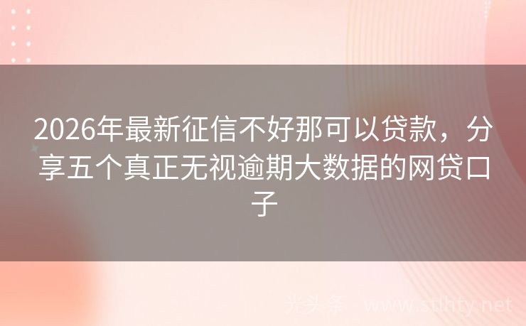 2026年最新征信不好那可以贷款，分享五个真正无视逾期大数据的网贷口子