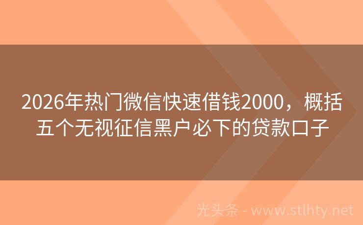 2026年热门微信快速借钱2000，概括五个无视征信黑户必下的贷款口子
