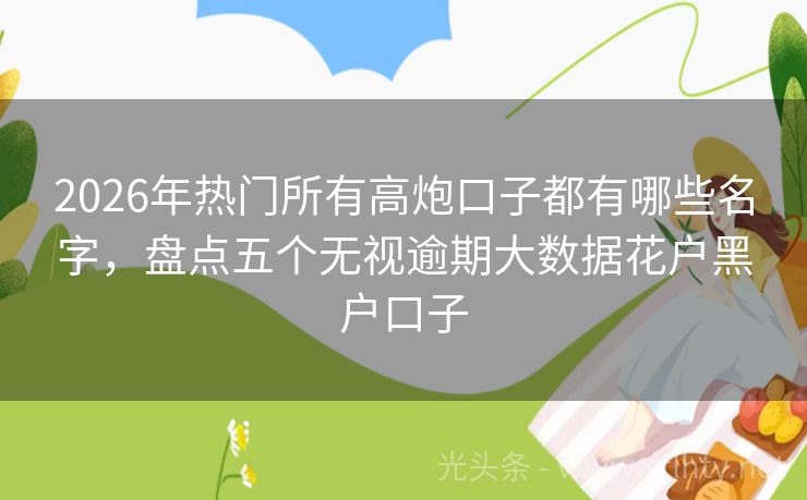 2026年热门所有高炮口子都有哪些名字，盘点五个无视逾期大数据花户黑户口子