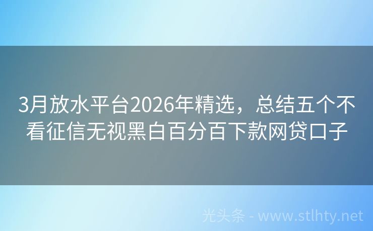 3月放水平台2026年精选，总结五个不看征信无视黑白百分百下款网贷口子