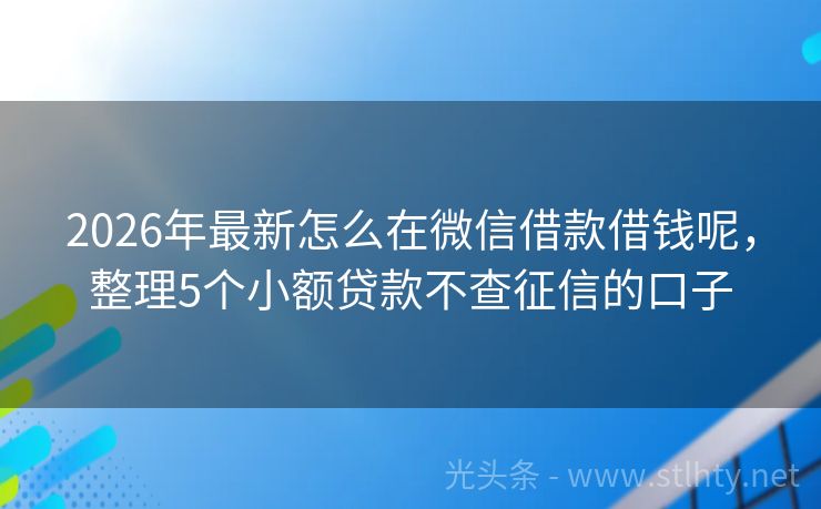 2026年最新怎么在微信借款借钱呢，整理5个小额贷款不查征信的口子