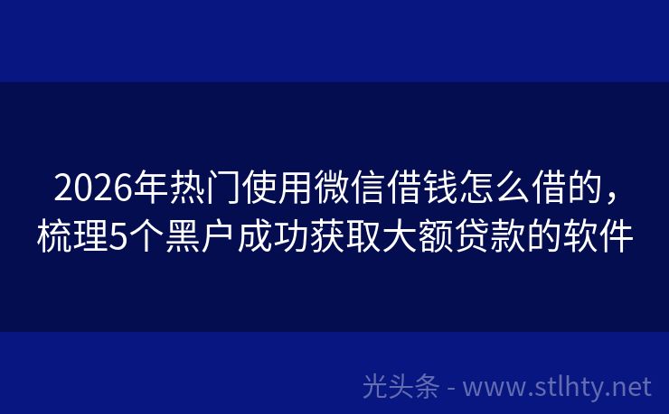 2026年热门使用微信借钱怎么借的，梳理5个黑户成功获取大额贷款的软件