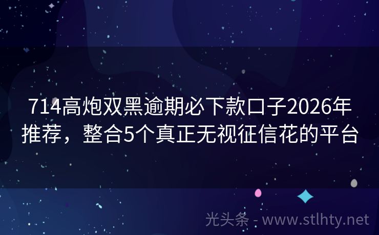 714高炮双黑逾期必下款口子2026年推荐，整合5个真正无视征信花的平台