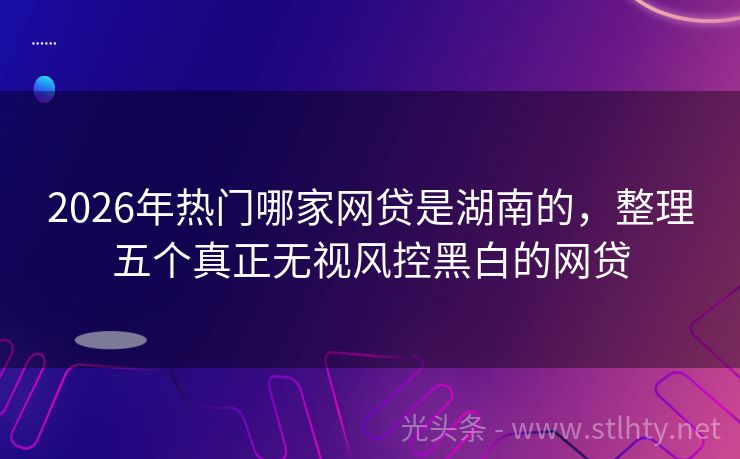 2026年热门哪家网贷是湖南的，整理五个真正无视风控黑白的网贷