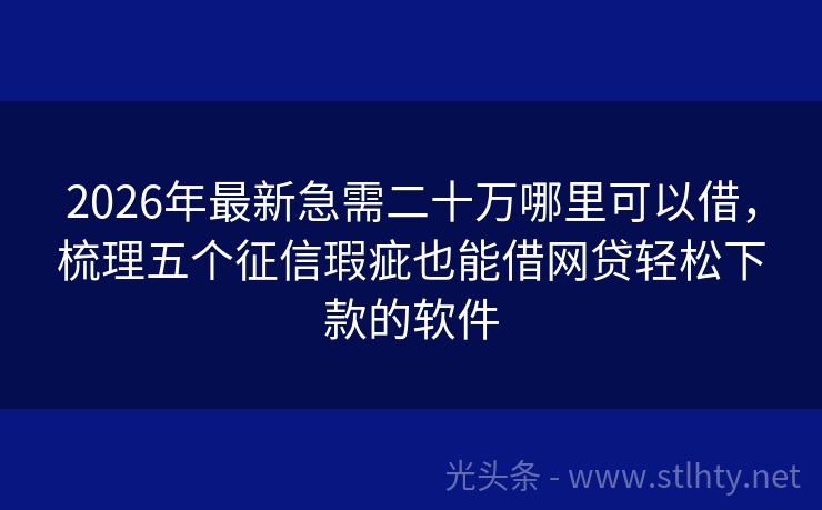 2026年最新急需二十万哪里可以借，梳理五个征信瑕疵也能借网贷轻松下款的软件