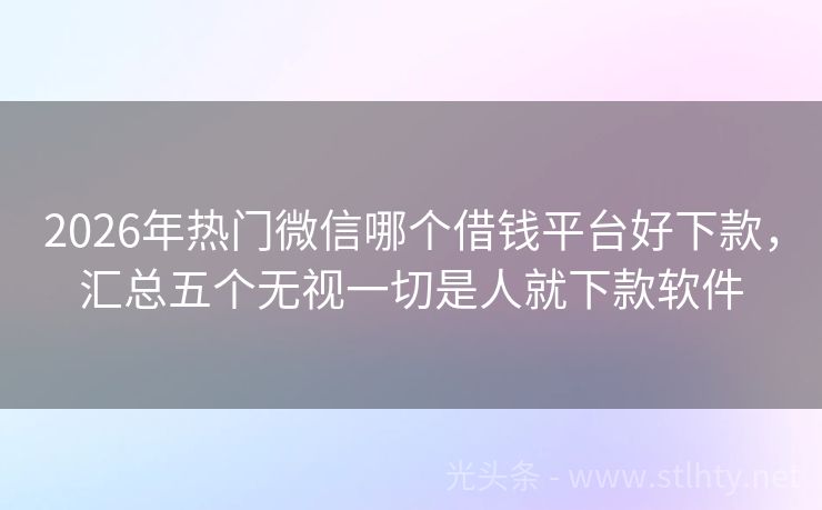 2026年热门微信哪个借钱平台好下款，汇总五个无视一切是人就下款软件