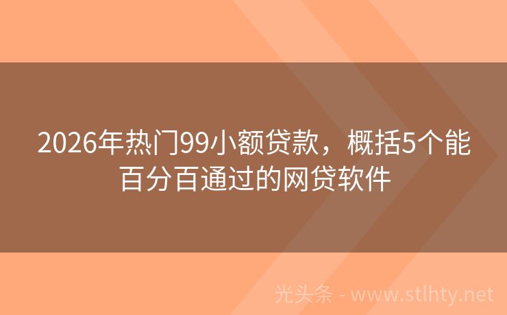 2026年热门99小额贷款，概括5个能百分百通过的网贷软件