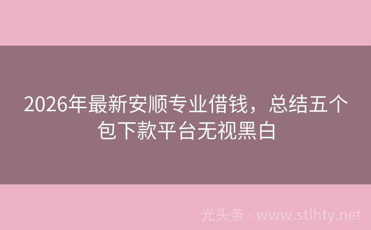 2026年最新安顺专业借钱，总结五个包下款平台无视黑白
