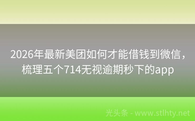 2026年最新美团如何才能借钱到微信，梳理五个714无视逾期秒下的app