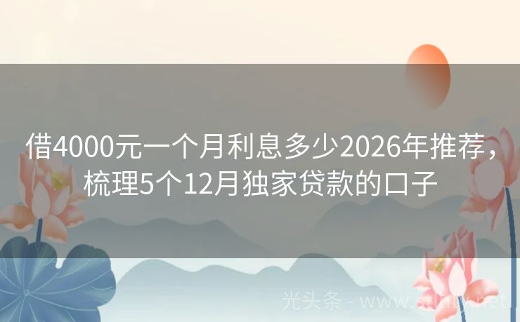 借4000元一个月利息多少2026年推荐，梳理5个12月独家贷款的口子