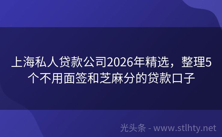 上海私人贷款公司2026年精选，整理5个不用面签和芝麻分的贷款口子