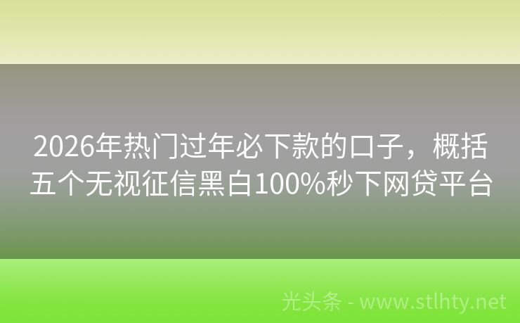 2026年热门过年必下款的口子，概括五个无视征信黑白100%秒下网贷平台