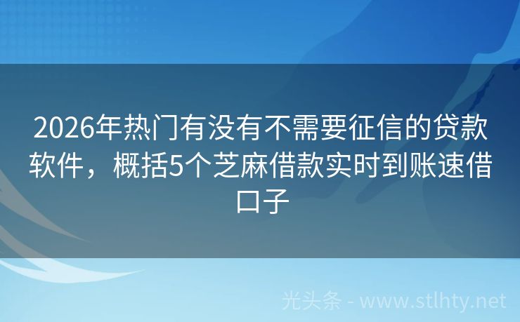 2026年热门有没有不需要征信的贷款软件，概括5个芝麻借款实时到账速借口子