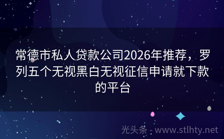 常德市私人贷款公司2026年推荐，罗列五个无视黑白无视征信申请就下款的平台