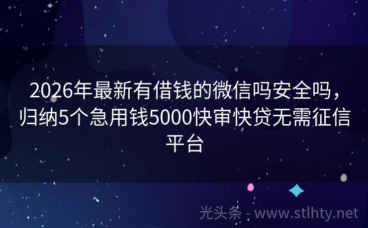 2026年最新有借钱的微信吗安全吗，归纳5个急用钱5000快审快贷无需征信平台