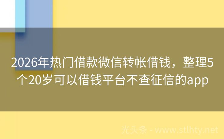 2026年热门借款微信转帐借钱，整理5个20岁可以借钱平台不查征信的app