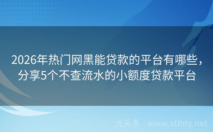 2026年热门网黑能贷款的平台有哪些，分享5个不查流水的小额度贷款平台