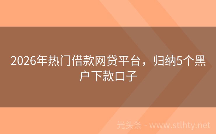 2026年热门借款网贷平台，归纳5个黑户下款口子