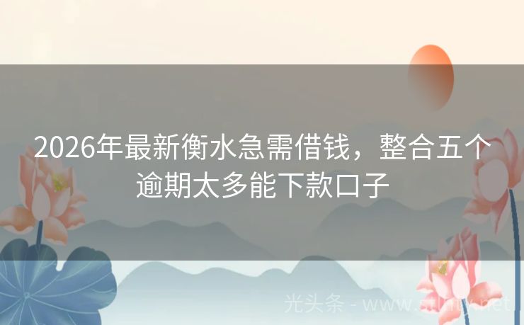 2026年最新衡水急需借钱，整合五个逾期太多能下款口子