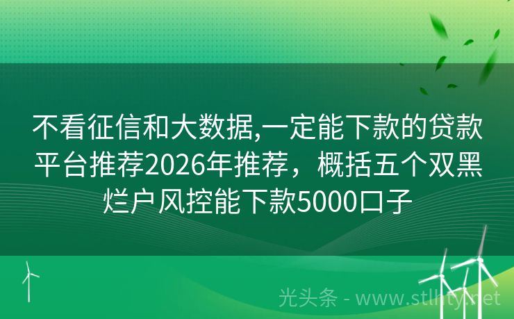 不看征信和大数据,一定能下款的贷款平台推荐2026年推荐，概括五个双黑烂户风控能下款5000口子