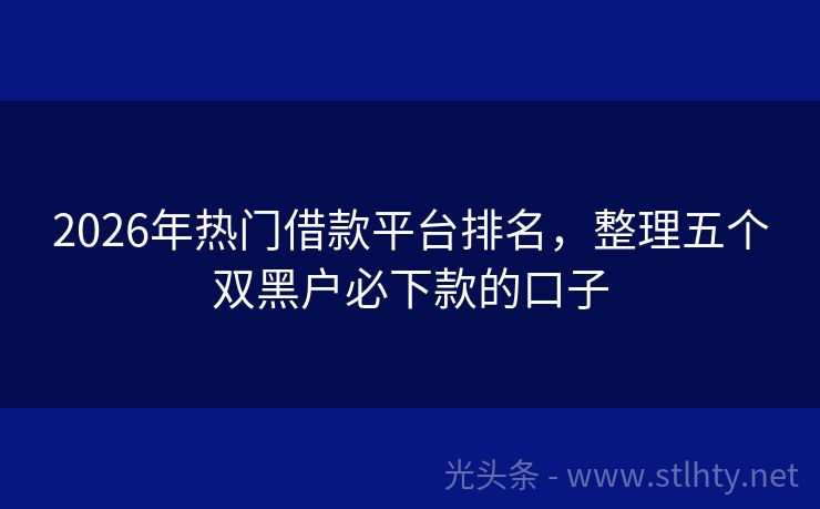 2026年热门借款平台排名，整理五个双黑户必下款的口子