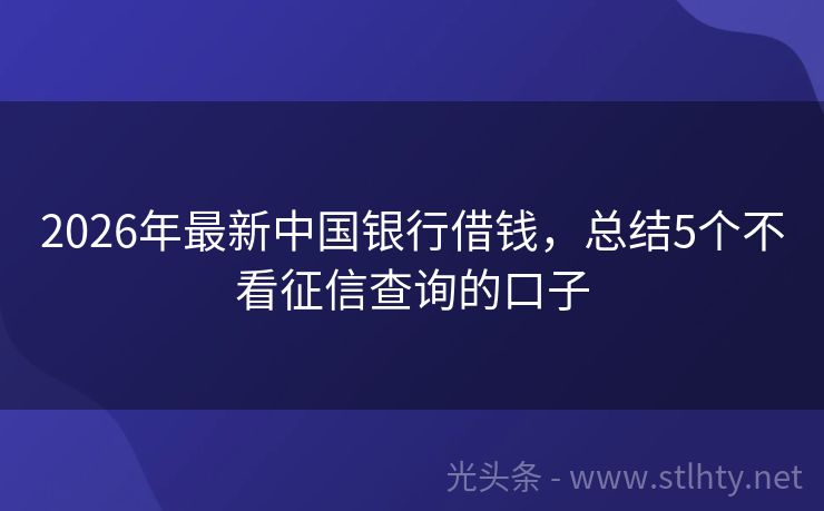 2026年最新中国银行借钱，总结5个不看征信查询的口子