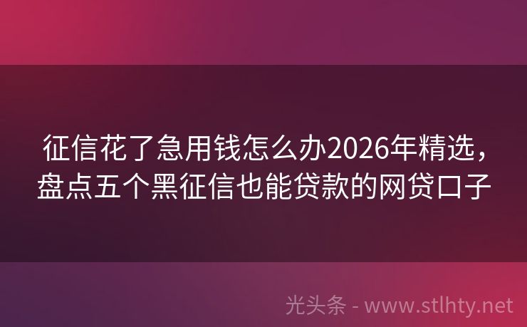 征信花了急用钱怎么办2026年精选，盘点五个黑征信也能贷款的网贷口子