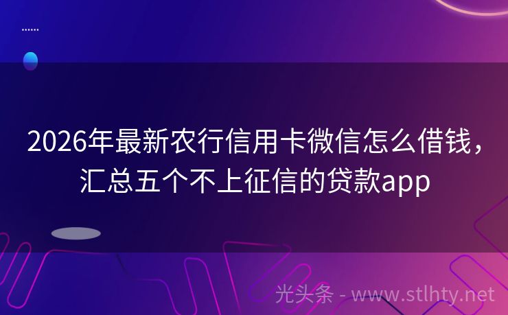 2026年最新农行信用卡微信怎么借钱，汇总五个不上征信的贷款app