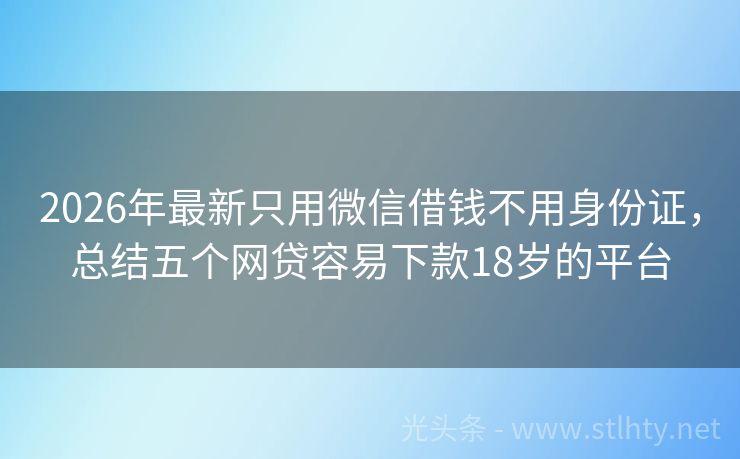 2026年最新只用微信借钱不用身份证，总结五个网贷容易下款18岁的平台