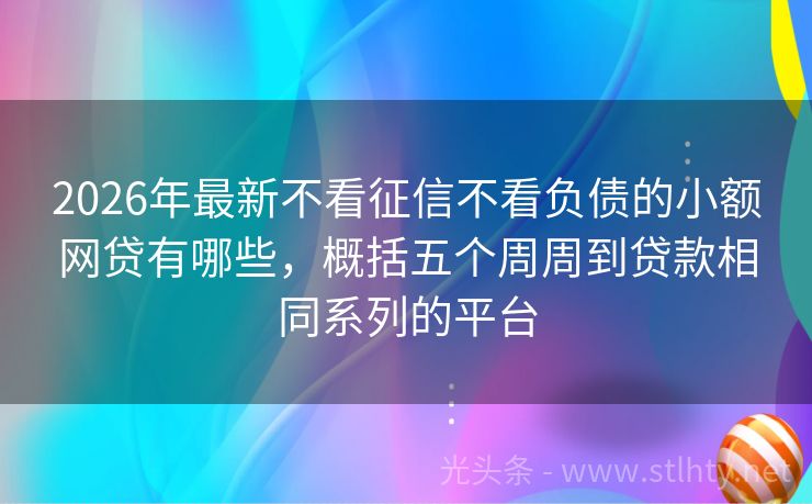 2026年最新不看征信不看负债的小额网贷有哪些，概括五个周周到贷款相同系列的平台