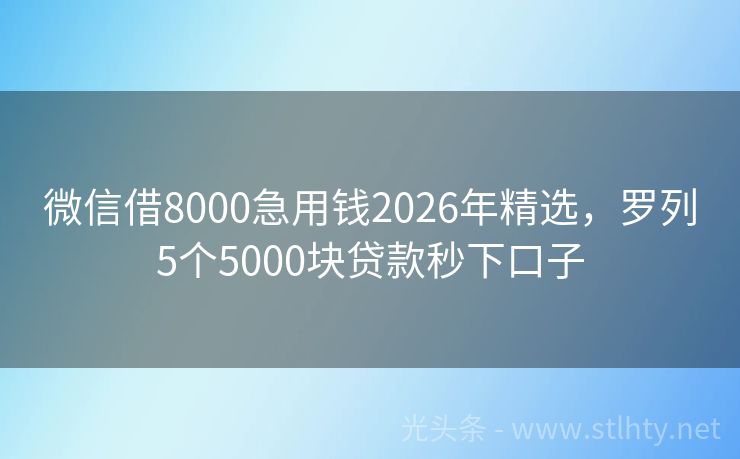 微信借8000急用钱2026年精选，罗列5个5000块贷款秒下口子
