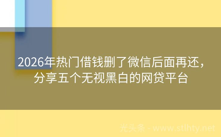 2026年热门借钱删了微信后面再还，分享五个无视黑白的网贷平台