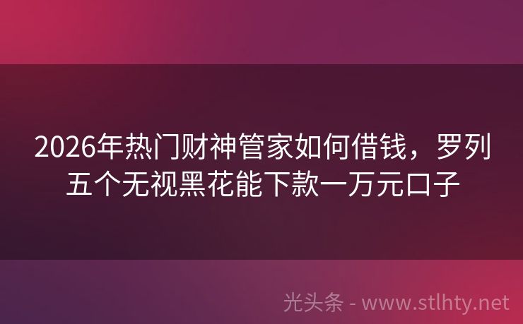 2026年热门财神管家如何借钱，罗列五个无视黑花能下款一万元口子